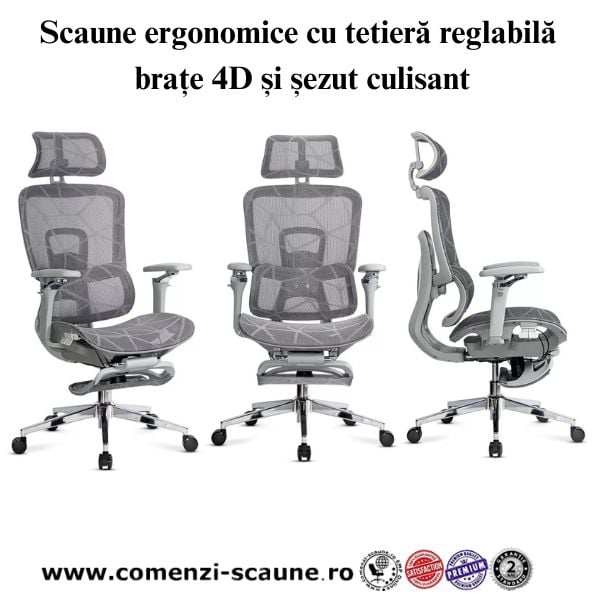 Scaune ergonomice cu tetieră reglabilă, brațe 4D și șezut culisant SYYT 9520 Prezentare